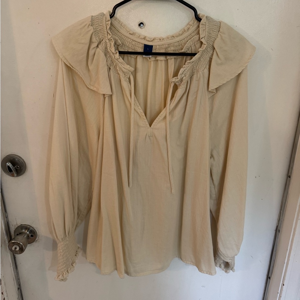 Old Navy Cream Blouse with Ruffled Neckline